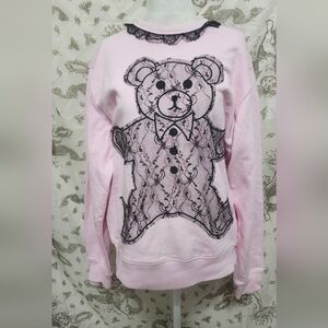 Teddy fresh lace applique Coquette light pink and black frilly sweatshirt S NWT